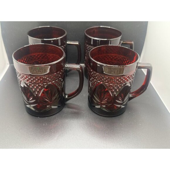 Set of 4 FOUR Cristal D’Arques Durand Luminarc France Ruby Red Mugs - Picture 1 of 3